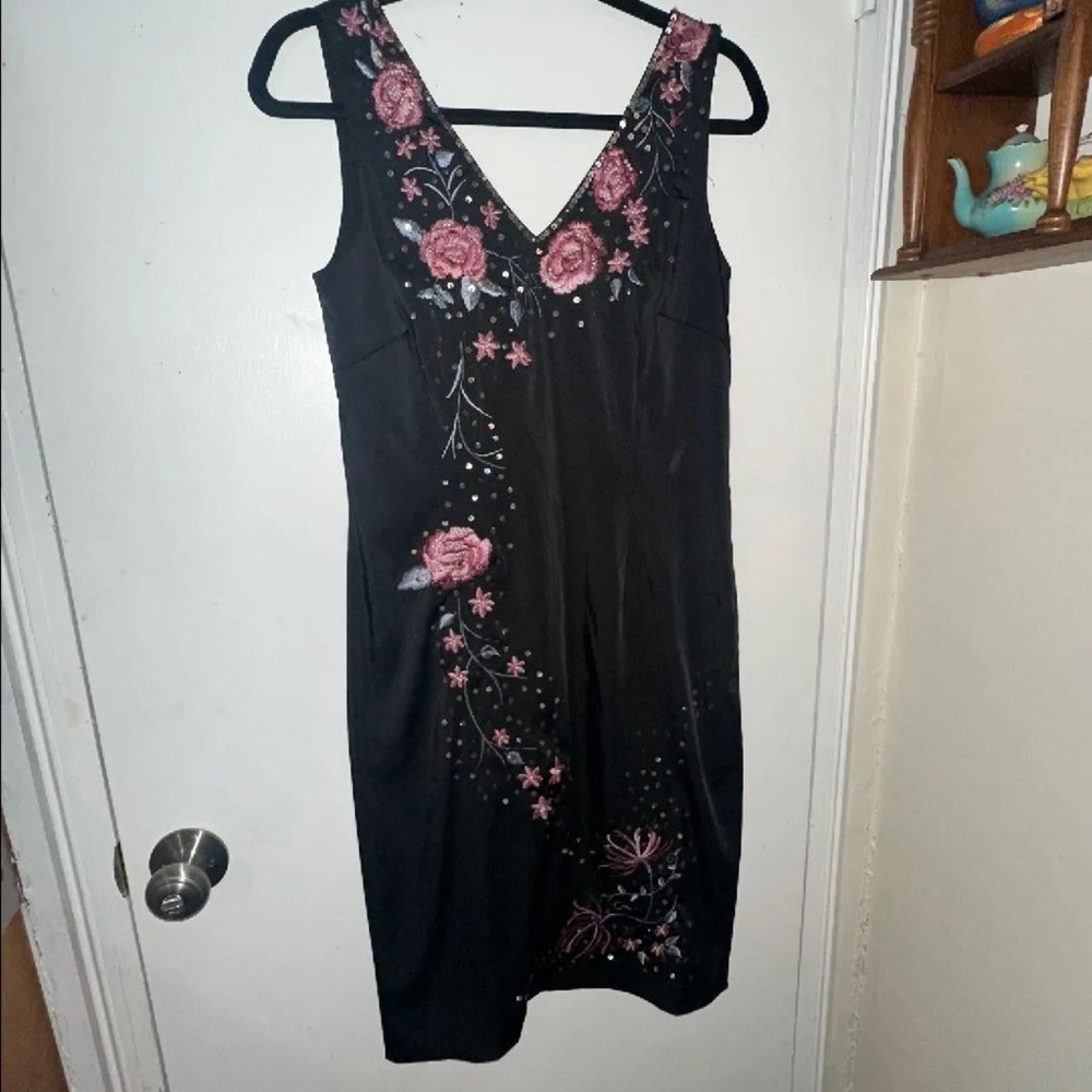 Floral Embroidered Black Dress NWT